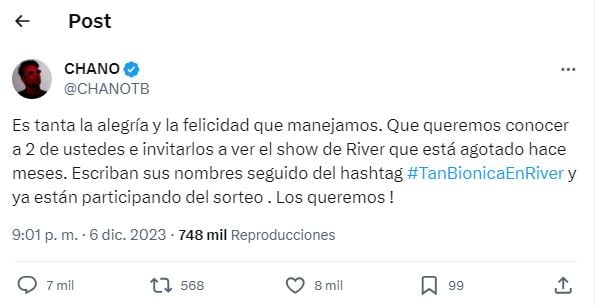 Tan Biónica sortea 2 entradas para su show en River