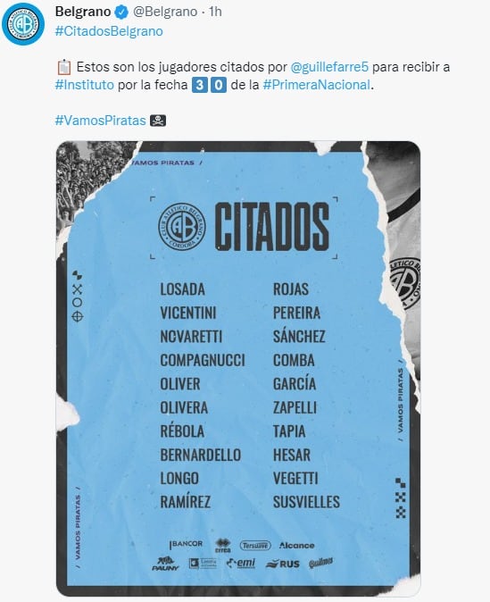 La lista de Belgrano, con un par de sorpresas.