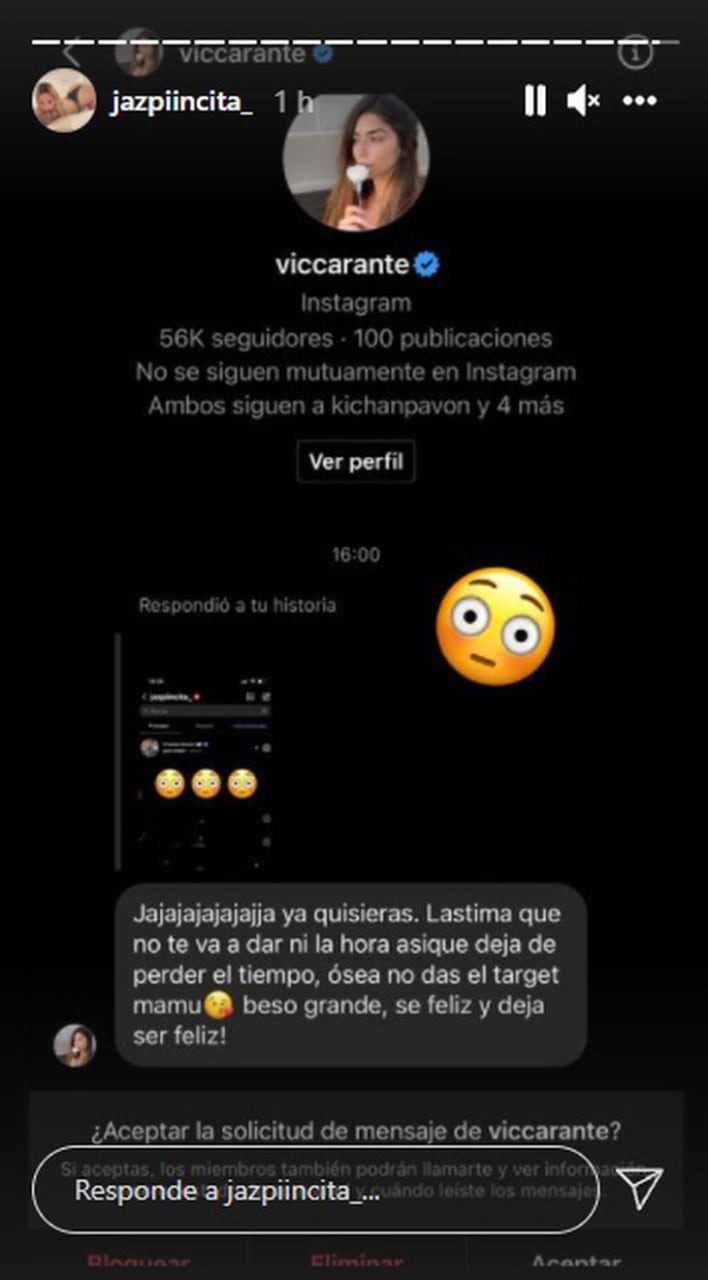 Jazpincita mostró el mensaje que le envió la novia de Cristian Pavón