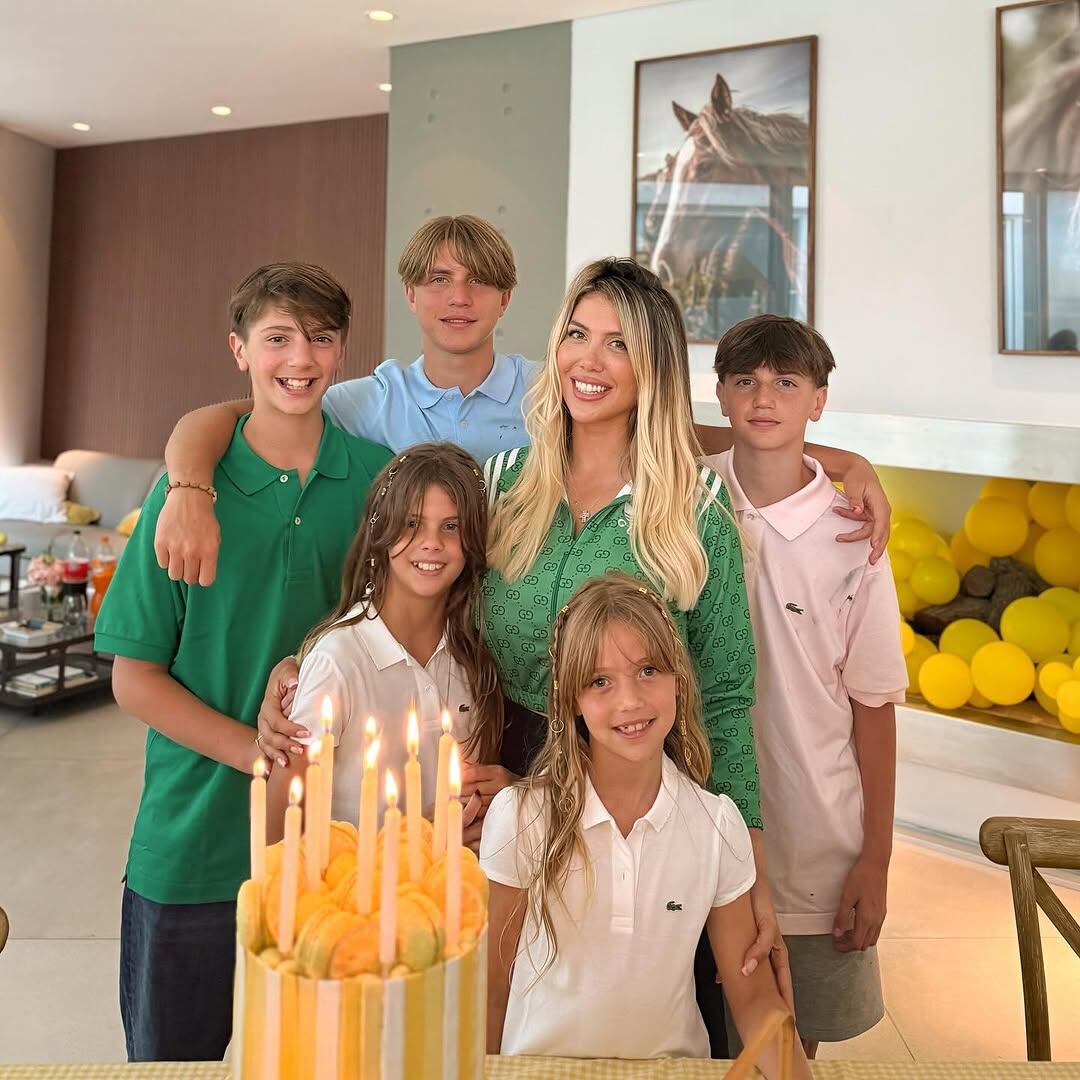 Wanda Nara y sus hijos en el cumpleaños de Francesca