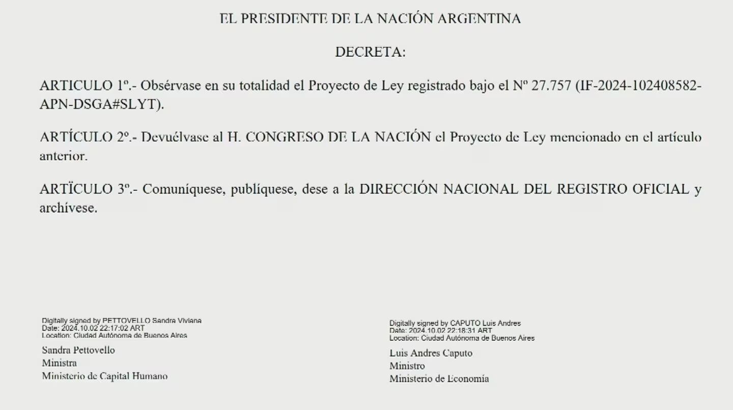 El presidente vetó la ley de financiamiento universitario