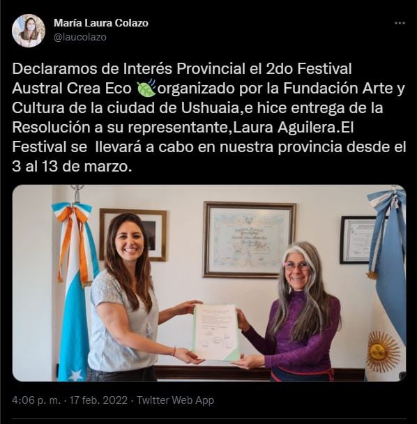 Se declaró de Interés provincial al Festival Austral Crea Eco.