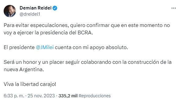 El mensaje de Reidel