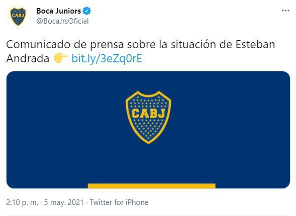 Boca emitió un comunicado sobre el caso Esteban Andrada.