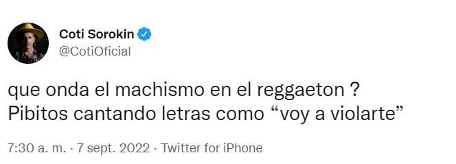 Coti compartió su reflexión sobre la música a través de Twitter.