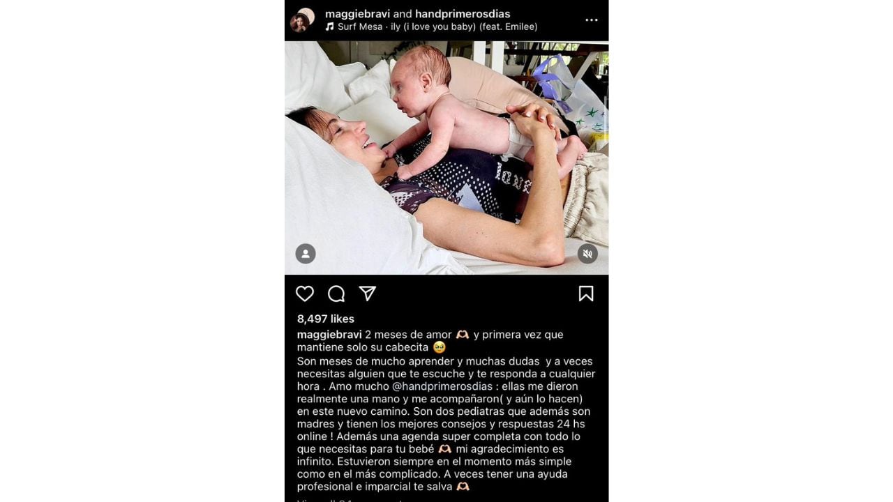 La dedicatoria de Magui Bravi a su hijo.