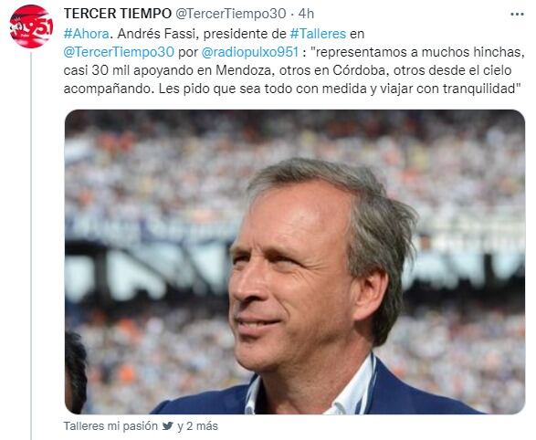 Andrés Fassi y su mensaje a los hinchas en la previa de la final de Talleres en Copa Argentina.