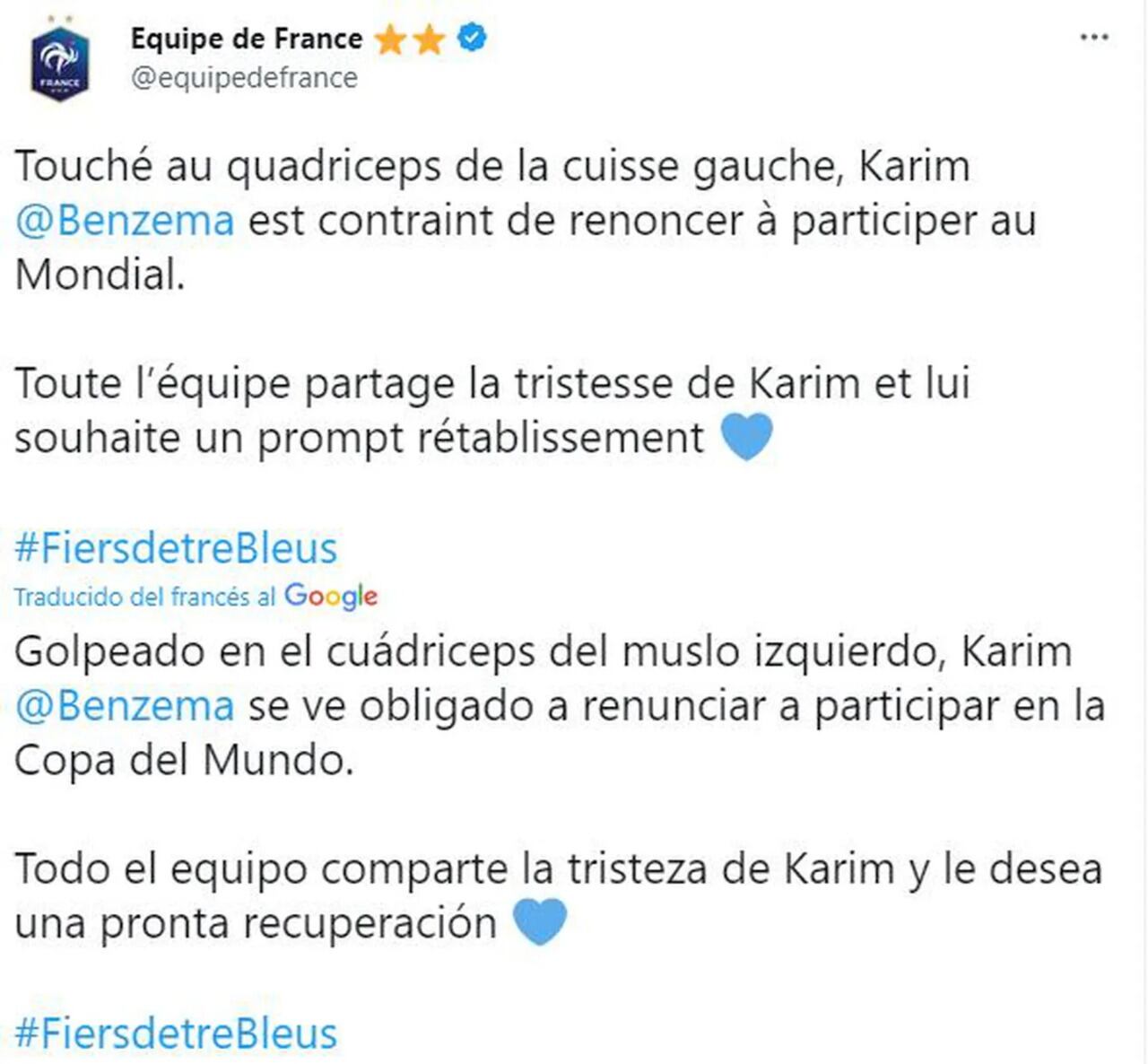 La selección de Francia y su comunicado oficial