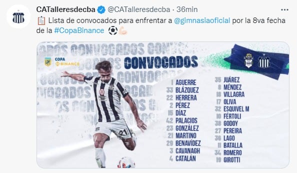 El plantel de Talleres para el debut del portugués Caixinha.