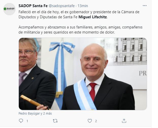 Despedida de Miguel Lifschitz en las redes sociales.