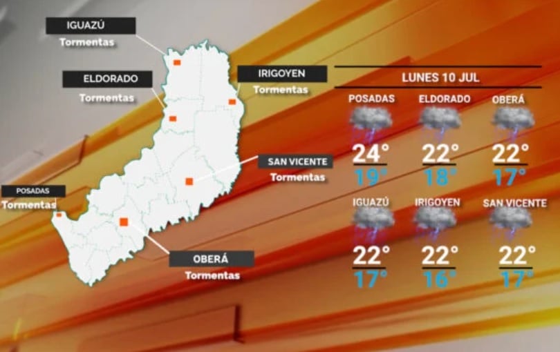 Inicio de semana con marcada humedad y precipitaciones en Misiones.