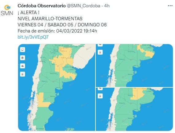 Lluvias durante todo el sábado y parte del domingo en Córdoba.