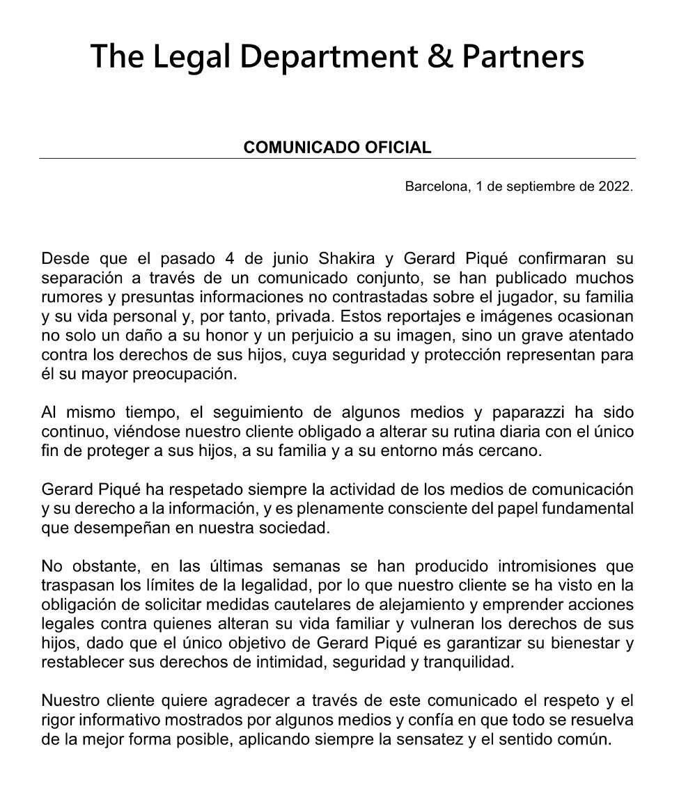 Gerard Piqué rompió el silencio y lanzó un contundente comunicado.