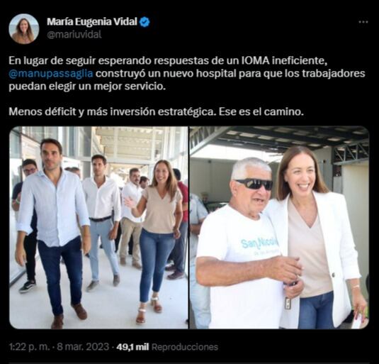 María Eugenia Vidal apoyó al intendente de San Nicolás y criticó el funcionamiento de IOMA.