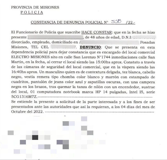 Posadas: buscan a un delincuente que sustrajo una notebook de un comercio.