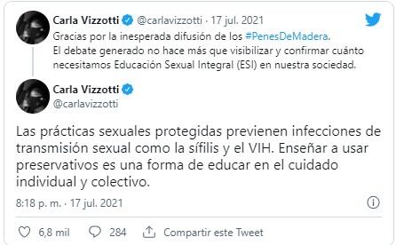 Carla Vizzotti defendió la compra de los penes de madera.