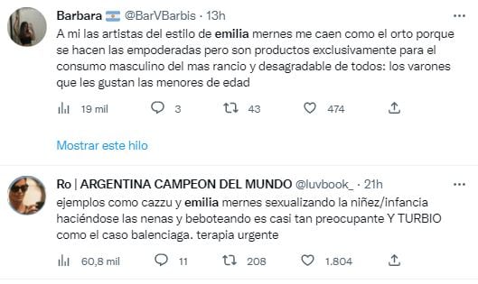 Emilia Mernes fue duramente criticada en las redes sociales por su vestimenta y la compararon con Balenciaga