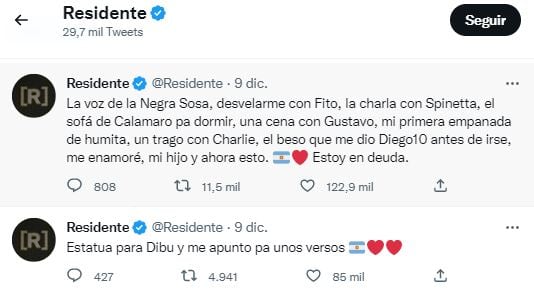 El emotivo mensaje de Residente sobre la Argentina