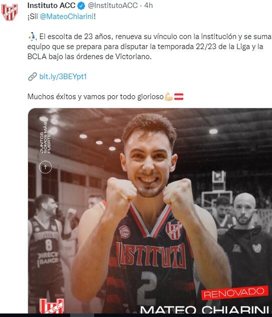 Mateo Chiarini sigue defendiendo la camiseta de la que es hincha: Instituto.