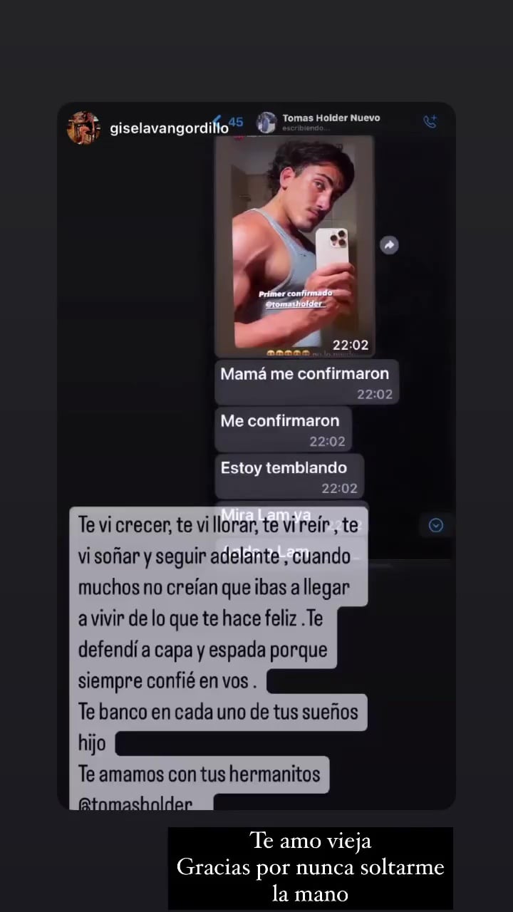 Holder recibió un tierno mensaje de su mamá en Instagram.