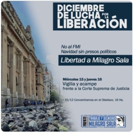 El acampe por Milagro Sala durará hasta este jueves. (Foto: Twitter)