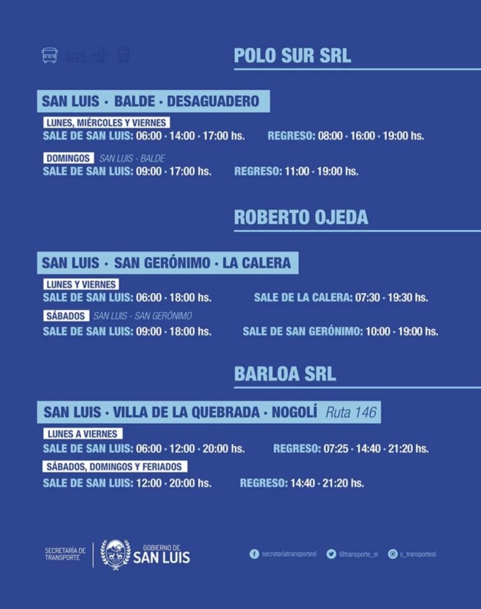 Transporte interurbano de San Luis: nuevas frecuencias