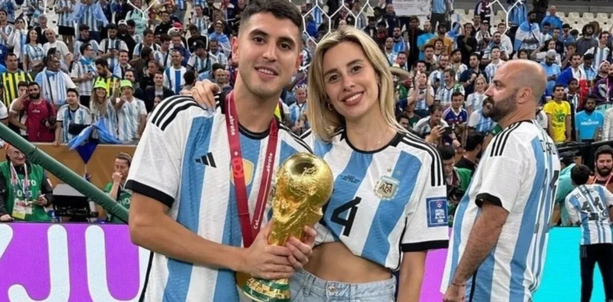 Yesica Frías y Exequiel Palacios tras la consagración del seleccionado argentino. Foto Captura: Instagram/@jesifrias_