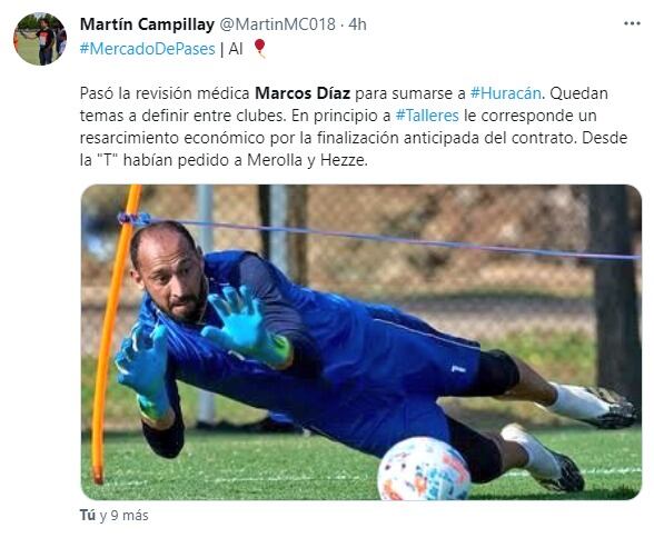 Marcos Díaz rescindió el contrato que lo unía hasta diciembre con Talleres.