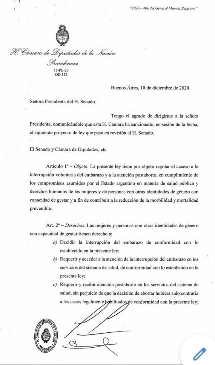 Texto Honorable Cámara de Diputados