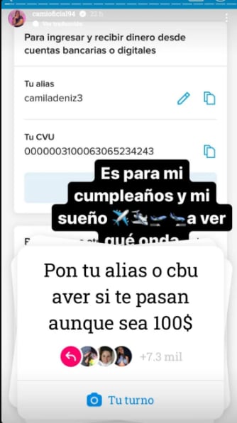 El pedido de Camila Deniz a sus seguidores