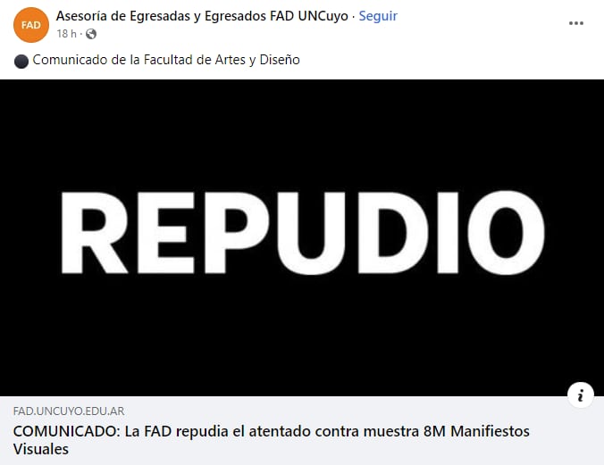 Repudio desde los organismos de la UNCuyo sobre el hecho de violencia y destrucción de las obras en el interior del rectorado.