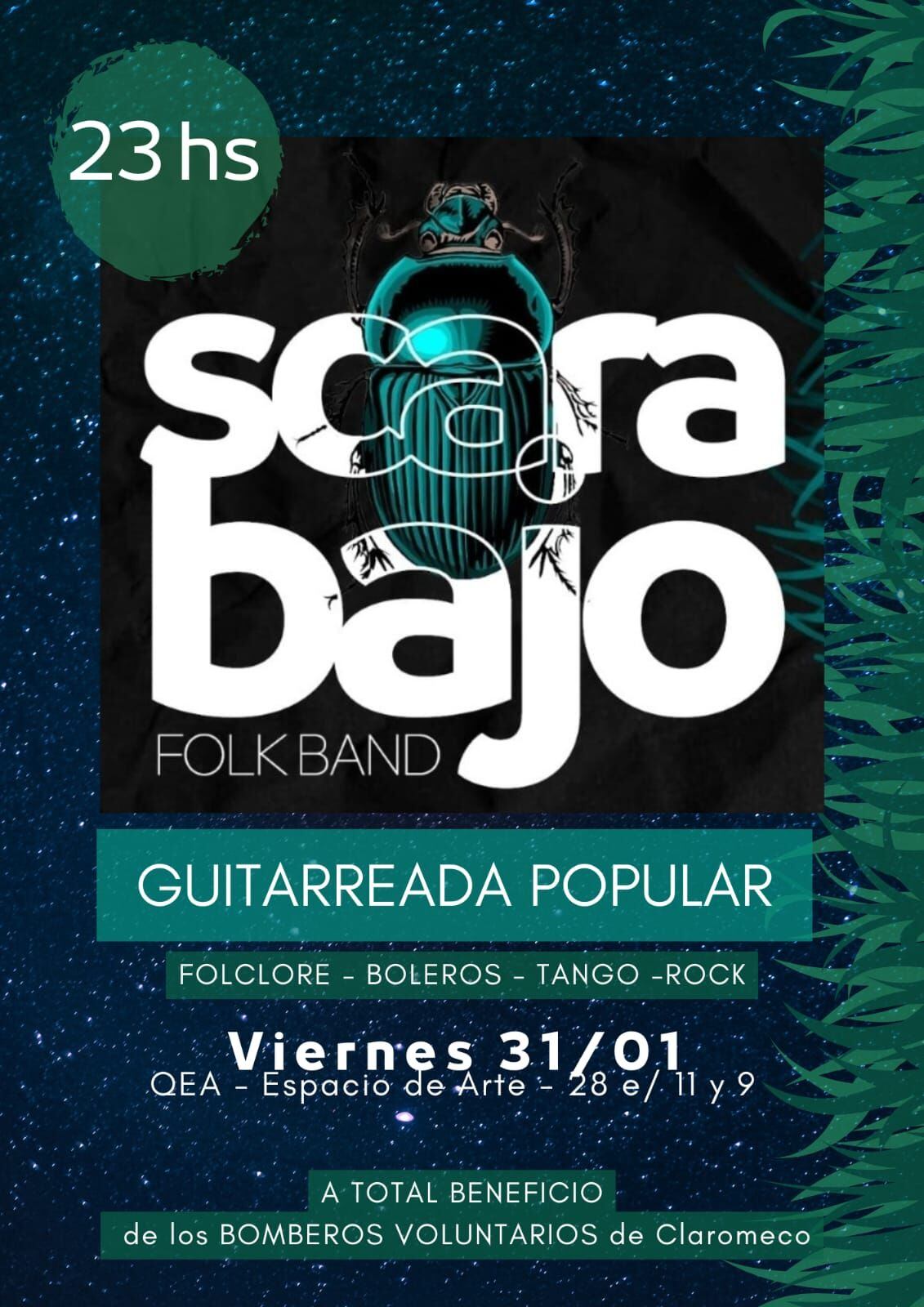 Scarabajo Folk Band a beneficio de los Bomberos de Claromecó