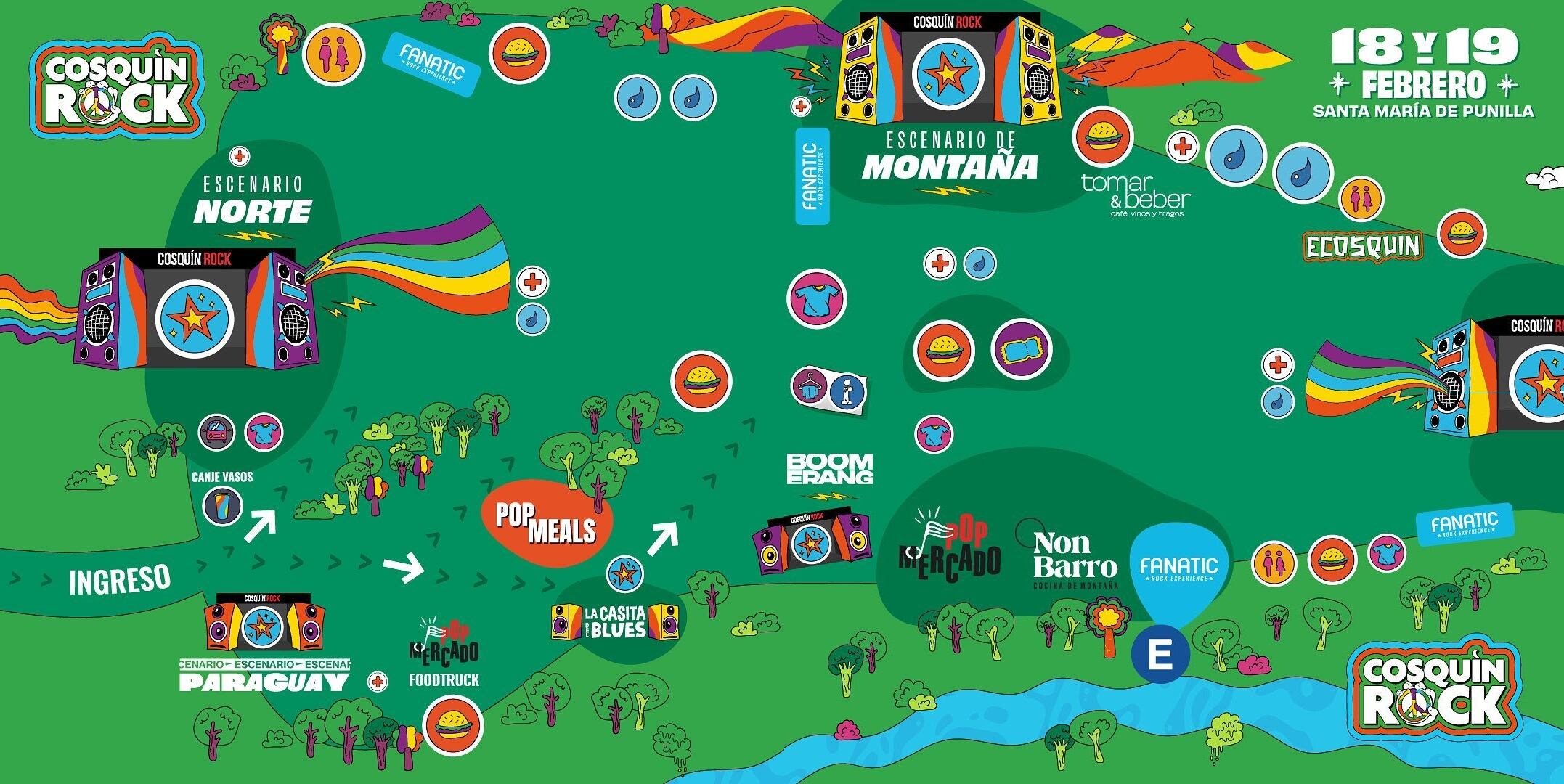 El mapa de Cosquín Rock 2023.