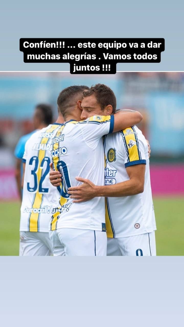 El capitán compartió la foto del abrazo a Ruben tras el gol canalla.