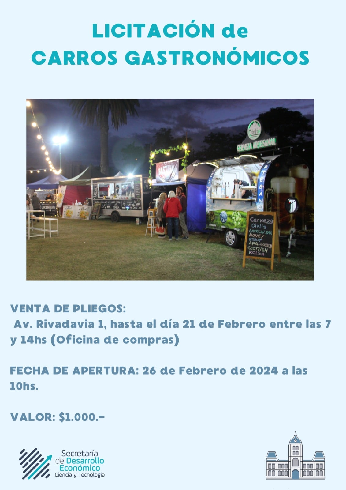 Licitación Carros Gastronómicos para las Plazas de Tres Arroyos y el Parque Cabañas