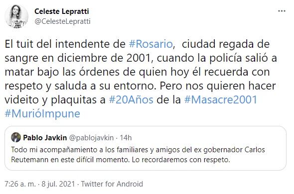 La militante social se quejó de la postura que adoptó Javkin ante la muerte del "Lole".