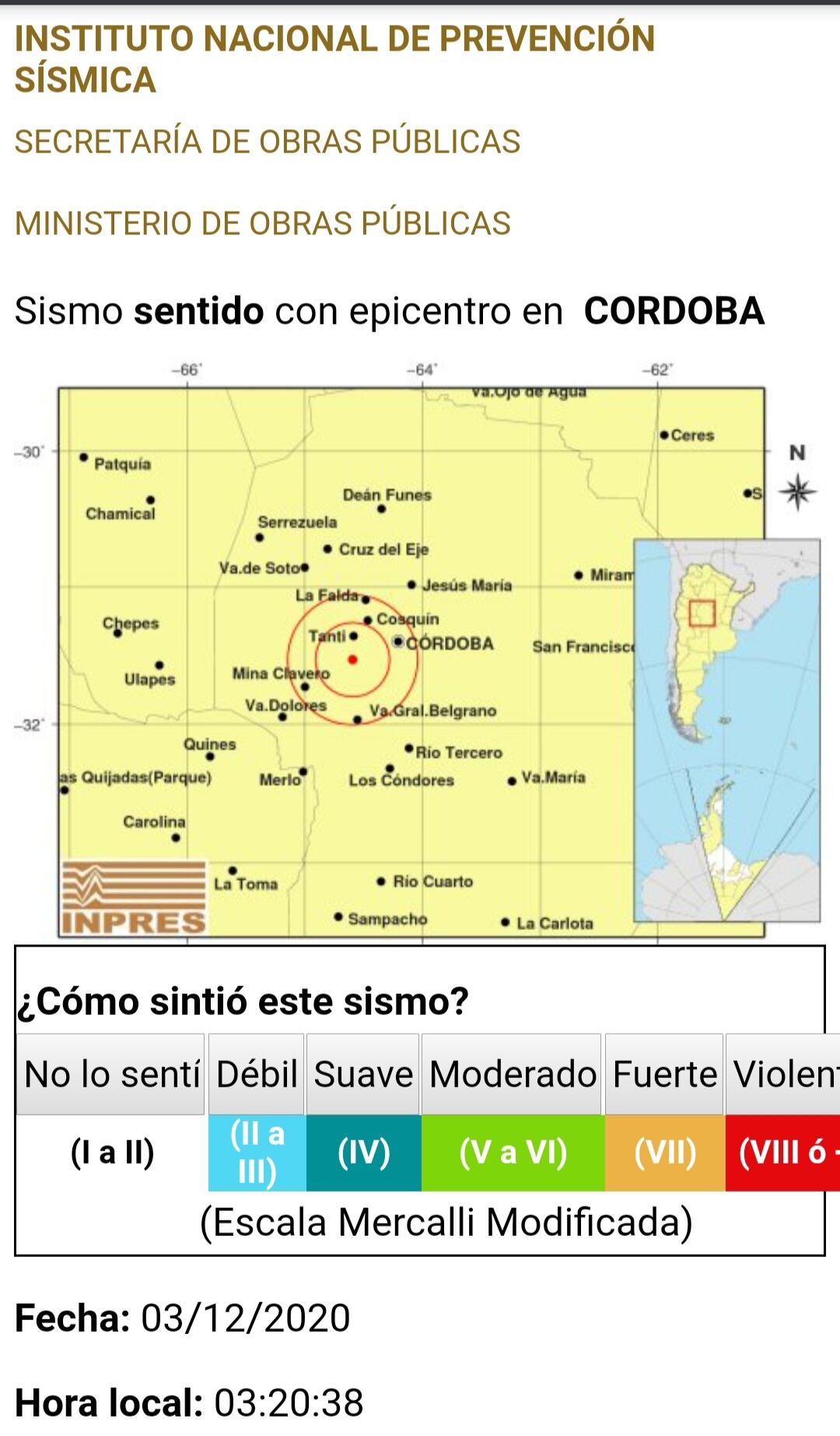 Otro sismo en las sierras cordobesas: cerca de Tanti.