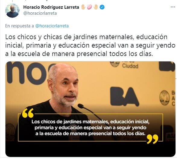 El anuncio de Larreta días atrás. (Foto: Captura Twitter)