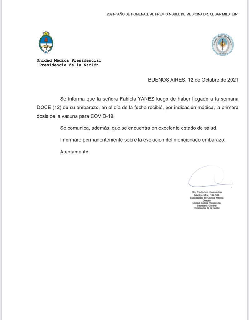 El comunicado de la Unidad Médica Presidencial.