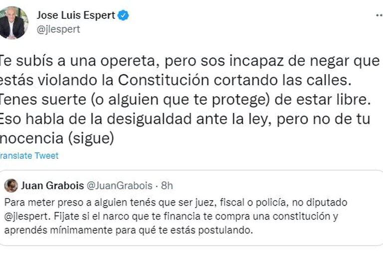 El intercambio de tuits entre Espert y Grabois.