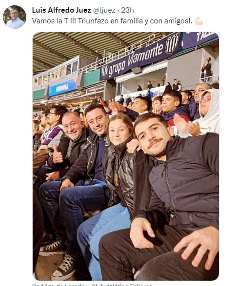 Luis Juez y Rodrigo De Loredo, juntos, en el partido de Talleres ante Rosario Central.