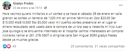 La publicación que hizo Gladys en Facebook para que ayuden a recaudar el dinero del Bi Pap.