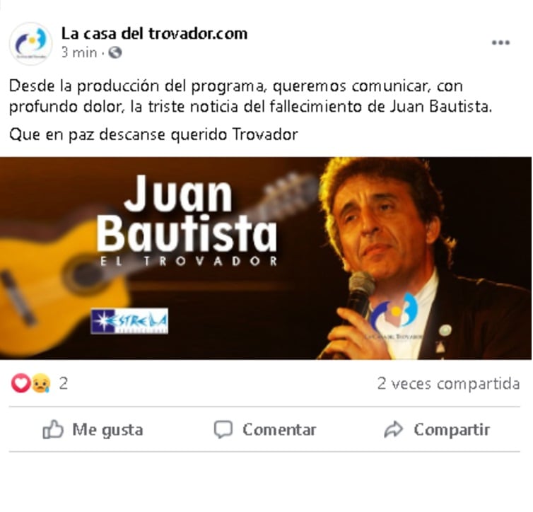 La despedida de "La casa del trovador" a Juan Bautista. (Facebook)