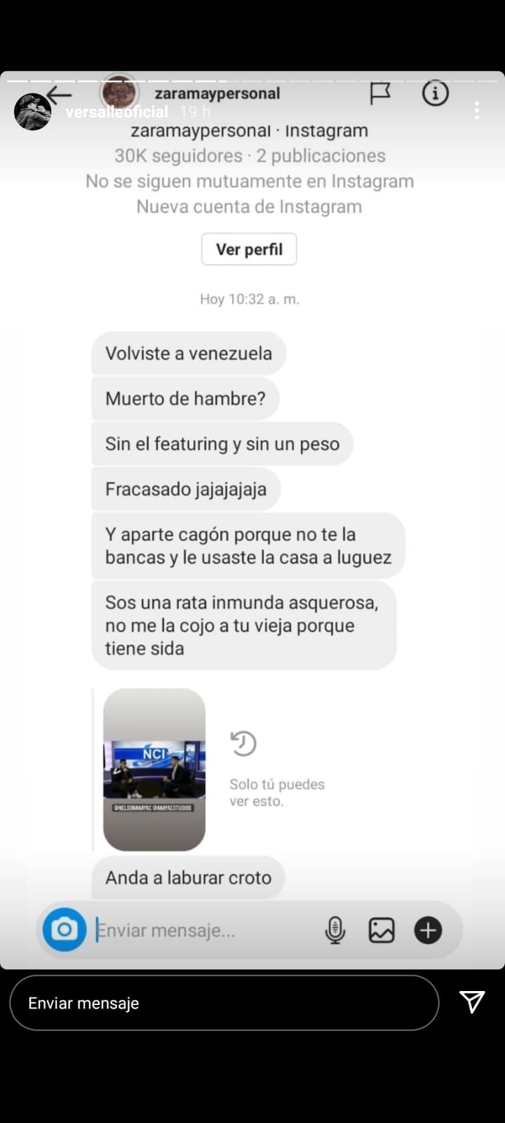 Los mensajes de Zaramay contra Versalle.