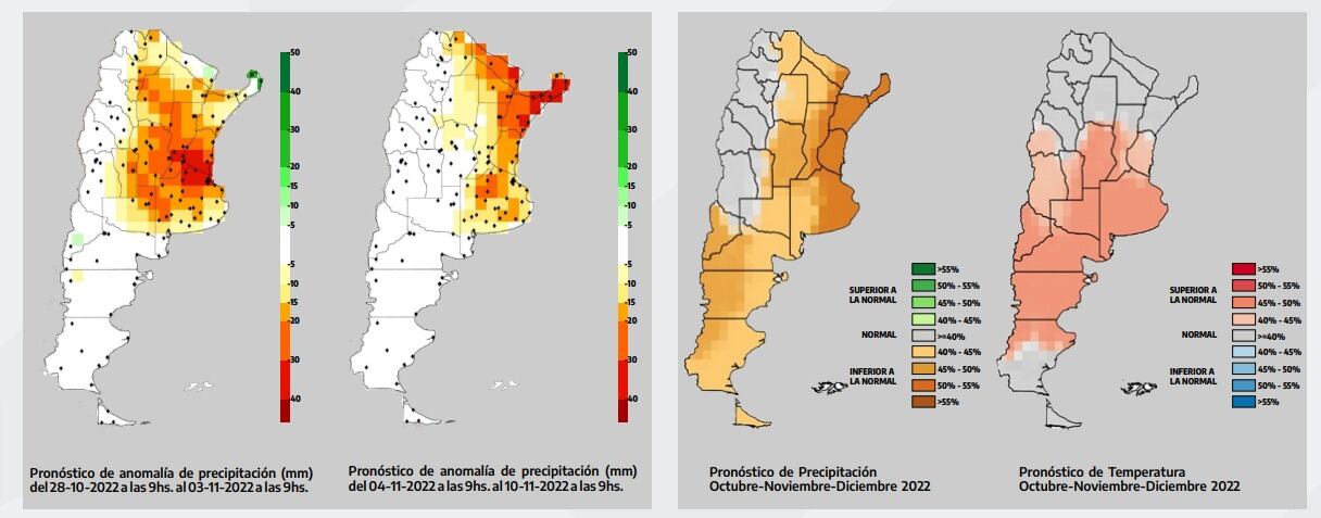 Las precipitaciones registradas para el país en las próximas semanas.