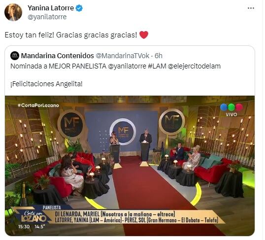 El mensaje de Yanina Latorre