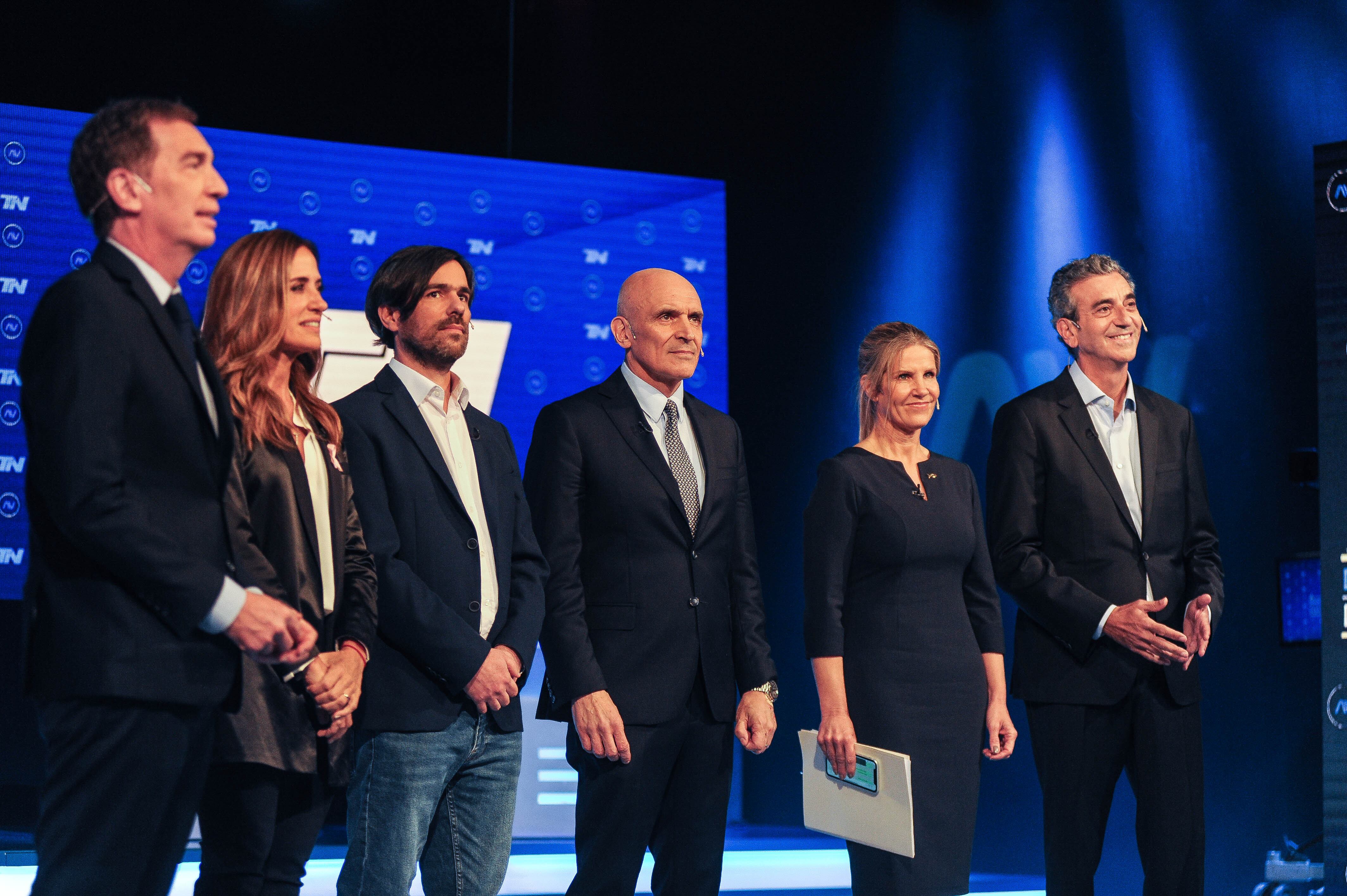 Debate en TN de candidatos de diputados en la provincia de Buenos Aires Victoria Tolosa paz Diego Santilli Jose Luis Espert Nicolas Del Caño Hotton Randazzo Foto Federico Lopez Claro