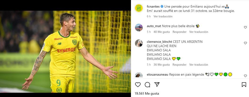 El mensaje del Nantes el día que Emiliano Sala cumpliría 32 años.