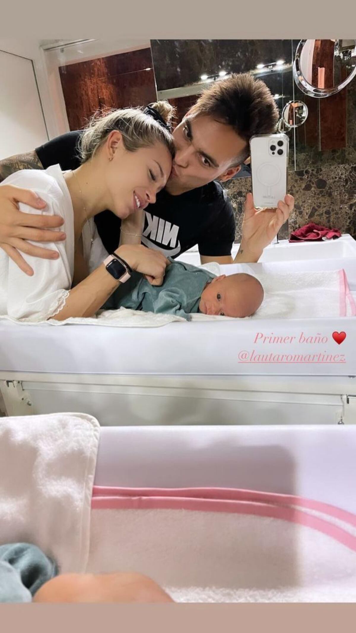 Agustina Gandolfo y Lautaro Martínez se muestran felices con la llegada de Nina