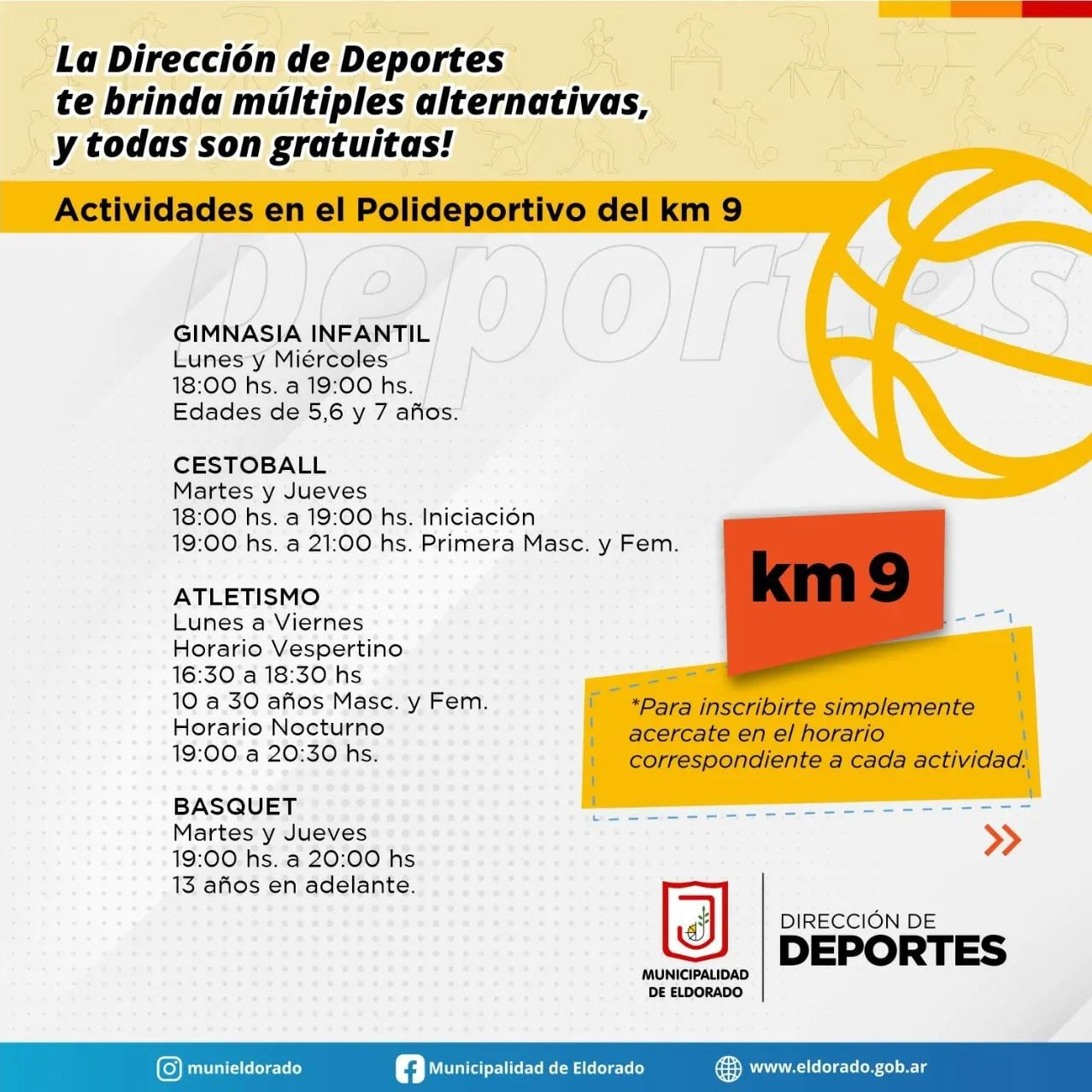 Se encuentran abiertas las inscripciones para actividades deportivas en Eldorado.